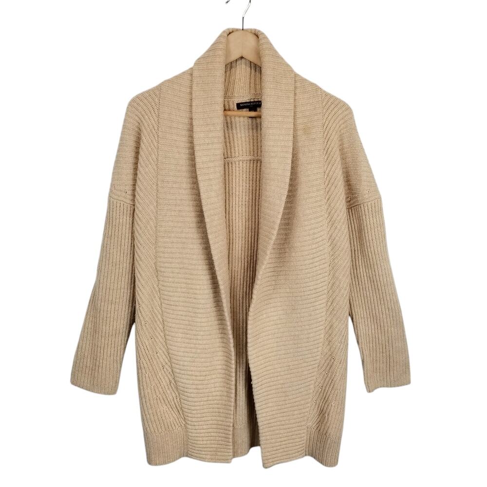 Banana Republic Women's Ribbed Knit Open Front Long Cardigan Tan Size XS